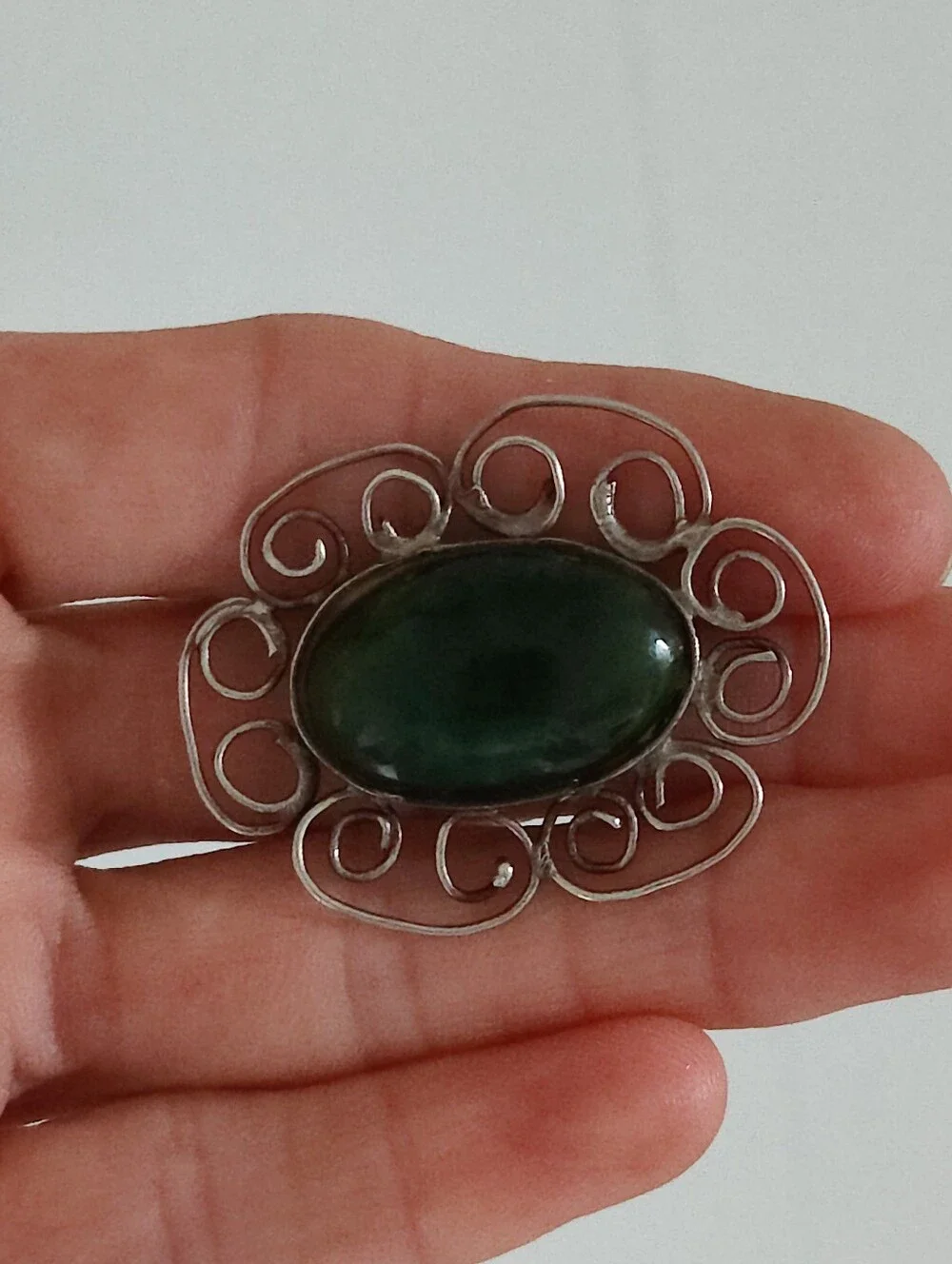 Vintage Sterling Jade Brooch
